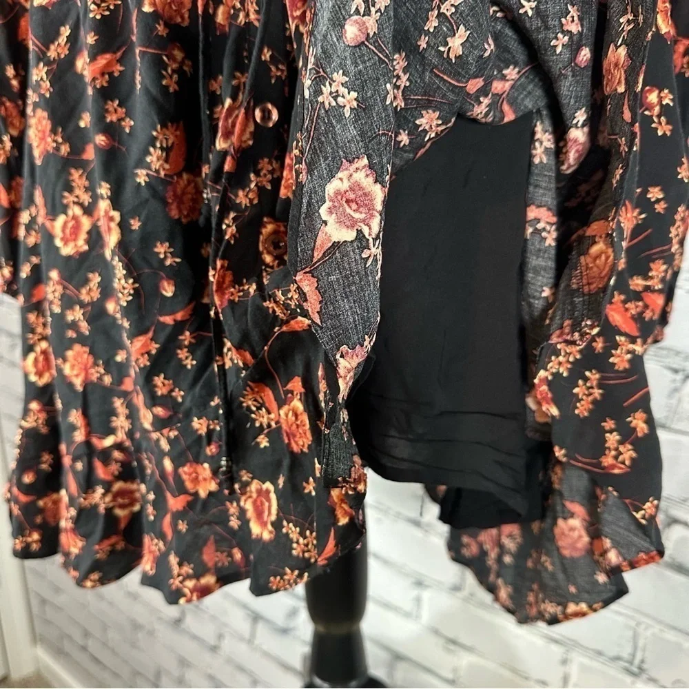 Free People Women’s Flower Fields Black Mini Dress Medium Fall Floral Oversized